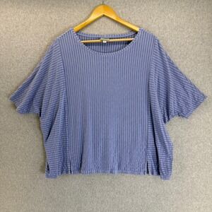 Niche Short Sleeve Top Rayon Jersey Striped Periwinkle‎ Blue Boxy Womens Large